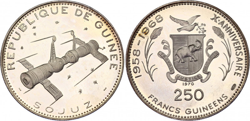 Guinea 250 Francs Guinéens 1970
KM# 21; Schön# 16; N# 28184; Silver; Soyuz; Min...