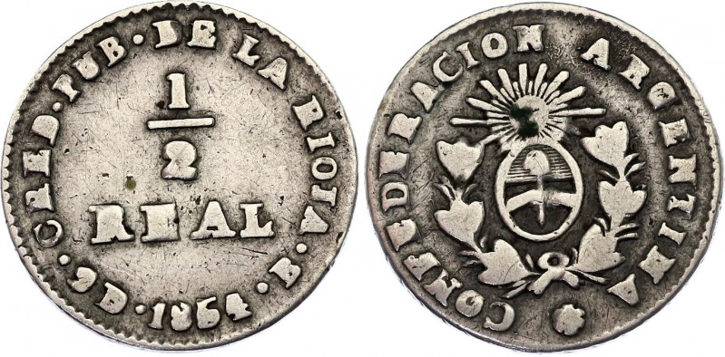 Argentina La Rioja 1/2 Real 1854 B
KM# 25; CJ# 73; N# 27121; Silver; VF Toned