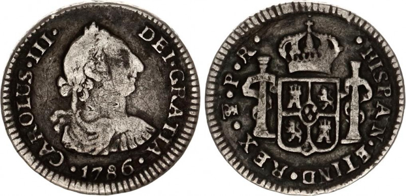 Bolivia 1/2 Real 1786 PTS PR
KM# 51; N# 27120; Silver; Carlos III; VF+.