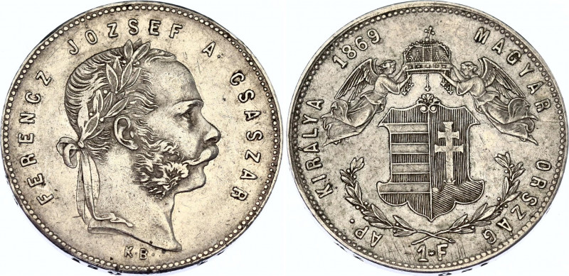 Hungary 1 Forint 1869 KB
KM# 449.1; ÉH# 1463a; H# 2136; N# 33872; Silver; Franz...