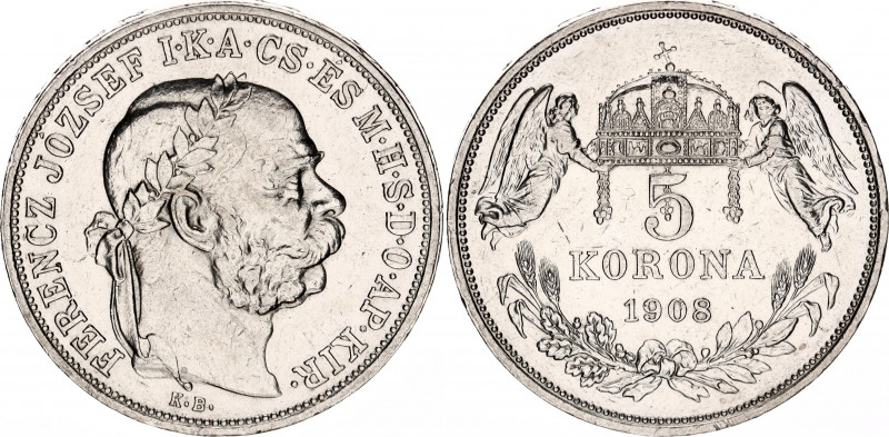 Hungary 5 Korona 1908 KB
KM# 488, N# 12866; Silver; Franz Joseph I; XF/AUNC