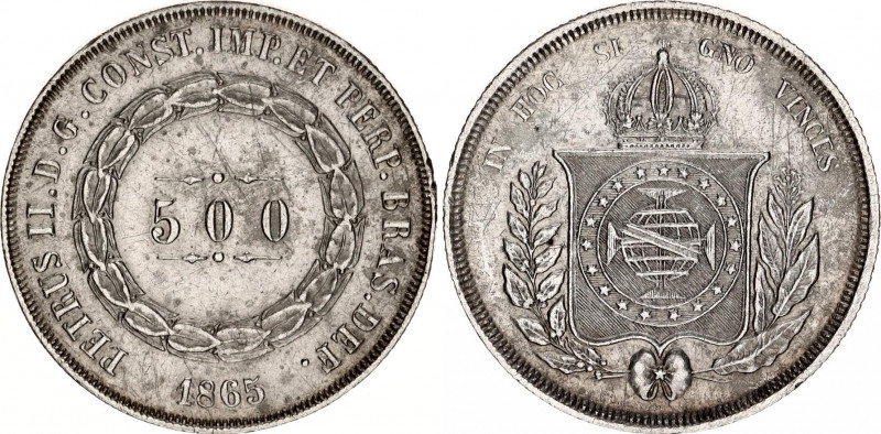 Brazil 500 Reis 1865
KM# 464; N# 3673; Silver; Pedro II; XF.