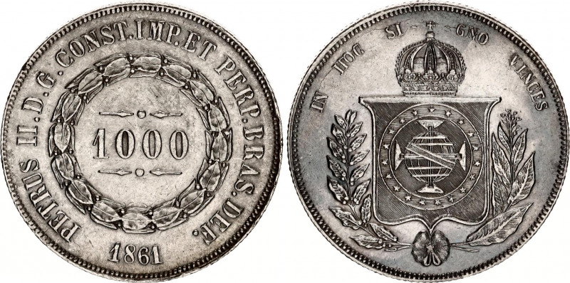 Brazil 1000 Reis 1861
KM# 465; N# 3671; Silver; Pedro II; XF+.