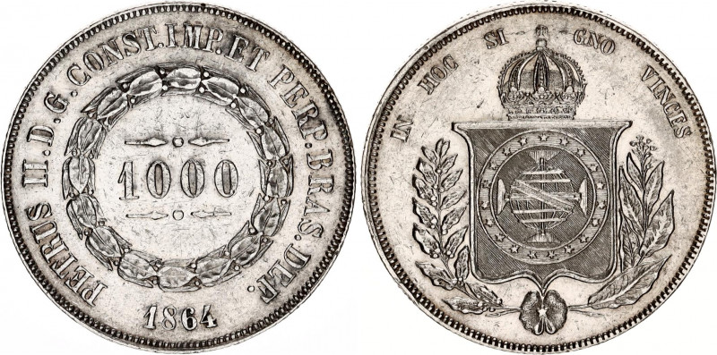 Brazil 1000 Reis 1864
KM# 465; N# 3671; Silver; Pedro II; XF.