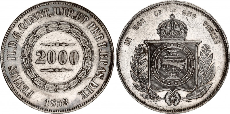 Brazil 2000 Reis 1853
KM# 466; N# 3658; Silver; Pedro II; XF.