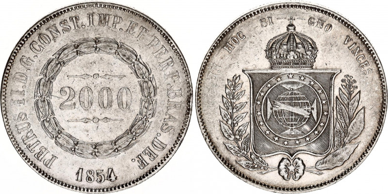 Brazil 2000 Reis 1854
KM# 466; N# 3658; Silver; Pedro II; XF.