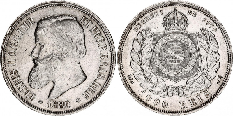 Brazil 1000 Reis 1880
KM# 481; N# 22101; Silver; Pedro II; XF.