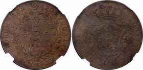 Azores 5 Reis 1880 NGC AU 55 BN
KM# 13, N# 23814; Copper; Luiz I