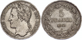 Belgium 5 Francs 1849
KM# 3; N# 255; Silver; Léopold I; Mint: Brussels; XF- Toned