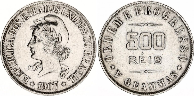 Brazil 500 Reis 1907
KM# 506; N# 10104; Silver; XF.