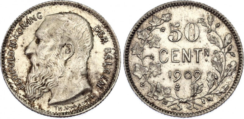 Belgium 50 Centimes 1909
KM# 61; Schön# 14; N# 2134; Silver; Léopold II; Mint: ...