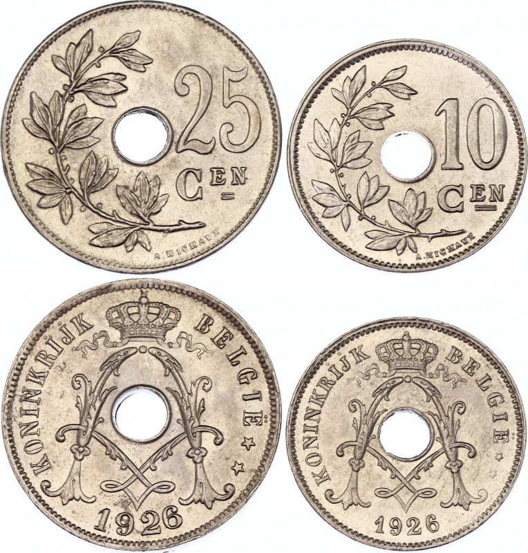 Belgium 5 & 10 Centimes 1926
KM# 86 & 69; Copper-Nickel; Albert I; Mint: Brusse...