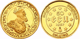 Belgium 50 Ecu 1987
KM# 614; Gold (.900) 17.28 g.; 30th Anniversary - Treaties of Rome; Mintage 15000; UNC Proof