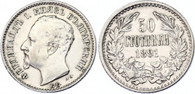 Bulgaria 50 Stotinki 1891 KB
KM# 12; N# 32251; Silver; Ferdinand I; Mint: Kremnitz; XF-AUNC