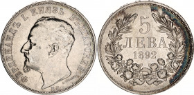 Bulgaria 5 Leva 1892 KB
KM# 15, N# 32250; Silver; Ferdinand I; XF-