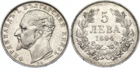 Bulgaria 5 Leva 1894 KB
KM# 18; N# 17712; Silver; Ferdinand I; Mint: Kremnitz; AUNC