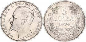 Bulgaria 5 Leva 1894 KB
KM# 18; N# 17712; Silver; Ferdinand I; Mint: Kremnitz; AUNC+
