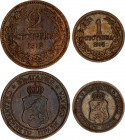 Bulgaria 1 & 2 Stotinki 1912
KM# 22.2 & 23.2; N# 12339 & 11053; Bronze; Ferdinand I; Mint: Kremnitz; UNC