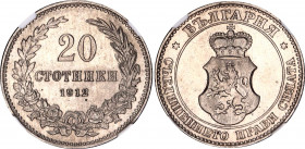Bulgaria 20 Stotinki 1912 NGC UNC
KM# 26, N# 4737; Copper-nickel; Ferdinand I; NGC UNC Det. cleaned