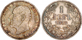 Bulgaria 1 Lev 1913
KM# 31; N# 12345; Silver; Ferdinand I; AUNC with minor hairlines & beautiful toning.