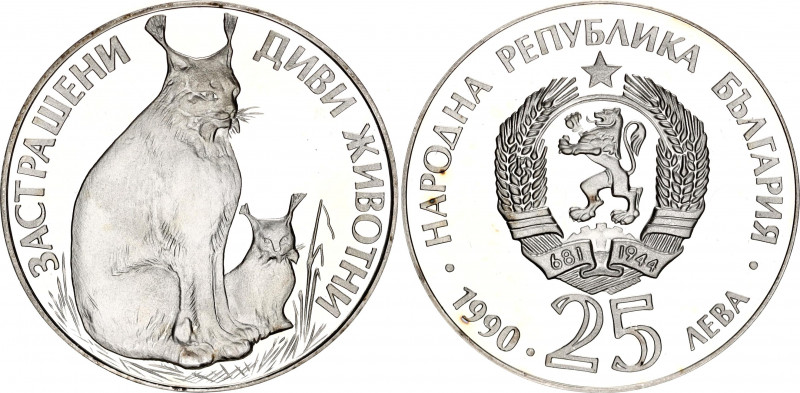 Bulgaria 25 Leva 1990
KM# 197, N# 60911; Silver., Proof; Endangered Wild Animal...