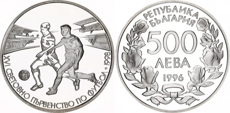 Bulgaria 500 Leva 1996
KM# 219, N# 39765; Silver., Proof; 16th World Football C...