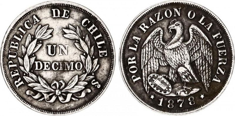 Chile 1 Decimo 1878 So
KM# 136.2; N# 11024; Silver; XF.