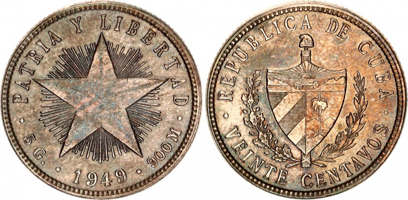 Cuba 20 Centavos 1949
KM# 13, N# 6835; Silver; UNC