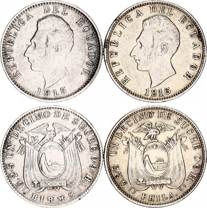 Ecuador 2 x 1 Decimo 1915 - 1916
KM# 50.4, 50.5; N# 14524; Silver; XF.