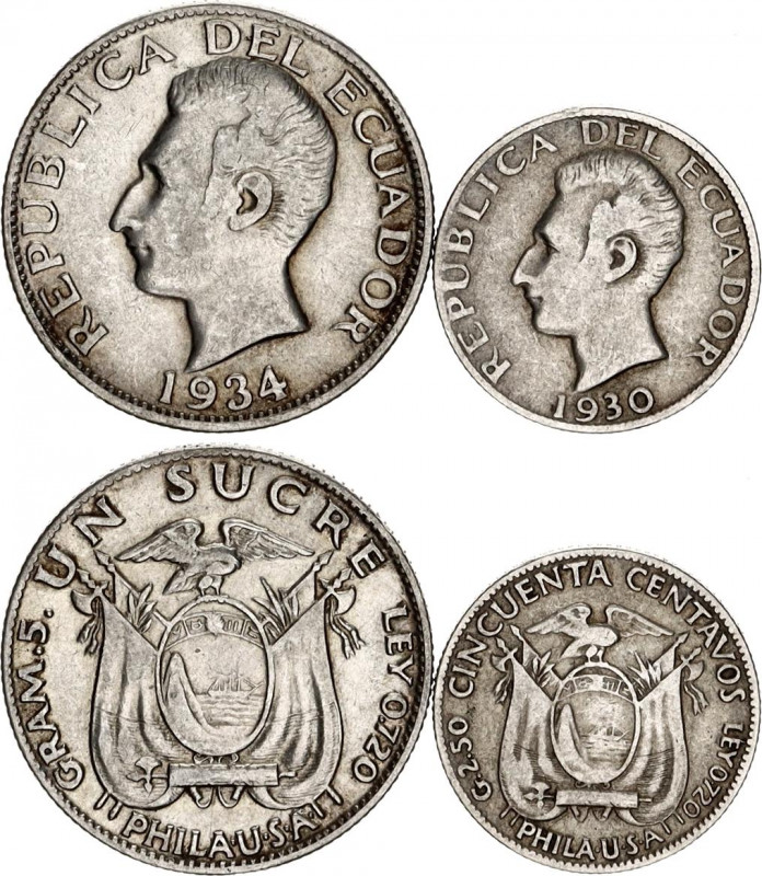 Ecuador 50 Centavos - 1 Sucre 1930 - 1934
KM# 71, 72; Silver; VF/XF.