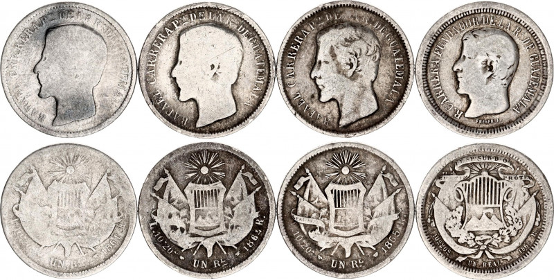 Guatemala 4 x 1 Real 1861 - 1868
KM# 137, 145; Silver; F/VF.