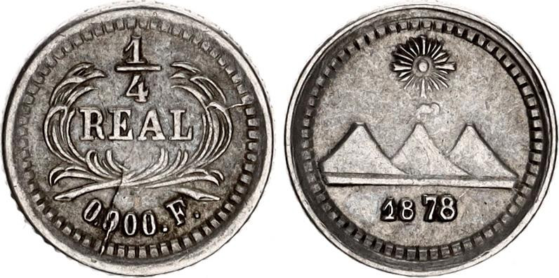 Guatemala 1/4 Real 1878 F
KM# 146; N# 25306; Silver; XF+.