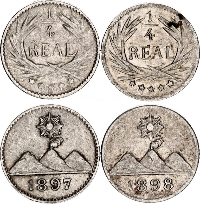 Guatemala 2 x 1/4 Real 1897 - 1898
KM# 162; N# 8119; Silver.