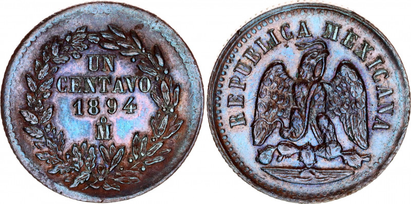 Mexico 1 Centavo 1894 Mo
KM# 391.6; N# 4224; Copper; Mint: Mexico City; AUNC wi...