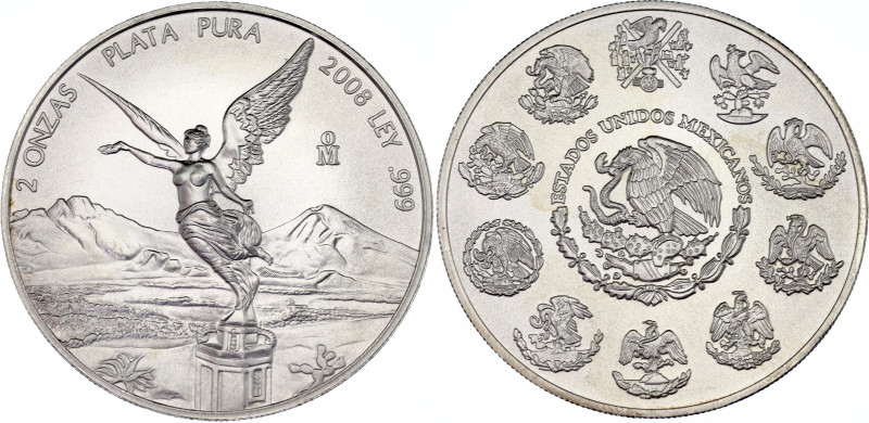 Mexico 2 Onzas 2008 Mo
KM# 614, N# 18808; Silver; UNC