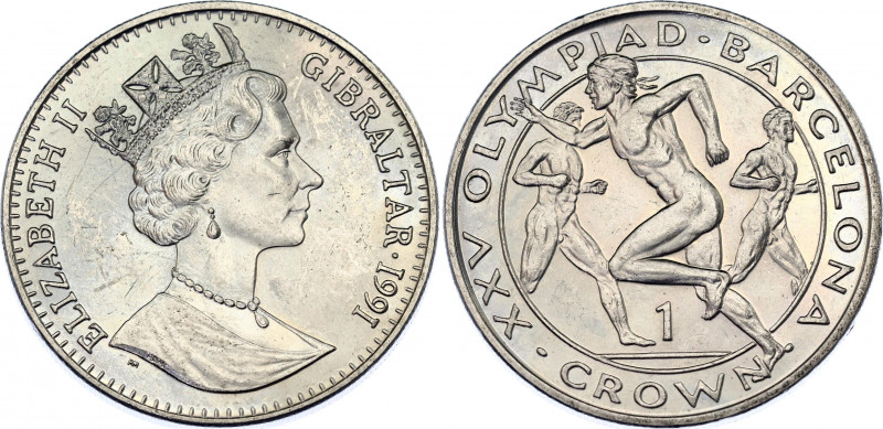 Gibraltar 1 Crown 1991
KM# 68; N# 81631; Copper-Nickel; Elizabeth II; 25th Olym...