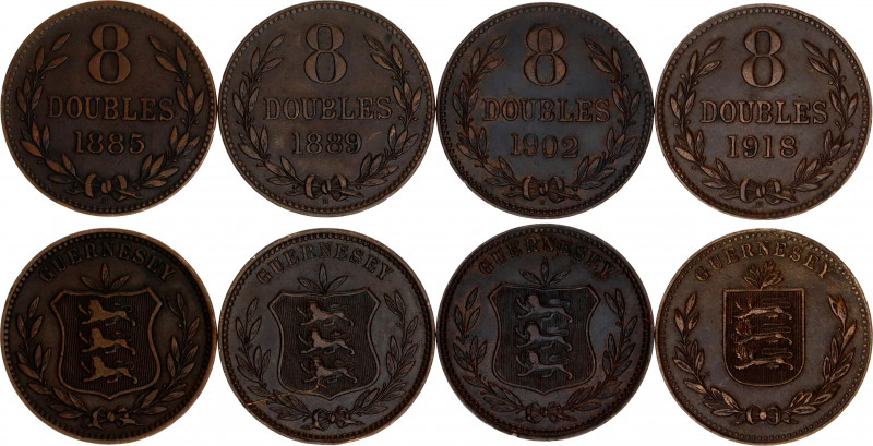 Guernsey 4 x 8 Doubles 1885 - 1918 H
KM# 7, 14; XF.