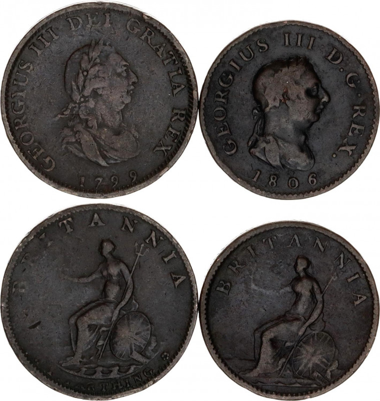 Great Britain 2 x 1 Farthing 1799 - 1806
KM# 646, 661; George III; VF/XF.