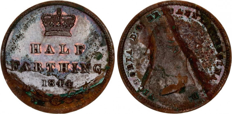 Great Britain 1/2 Farthing 1844
KM# 738; N# 8480; Victoria; XF+, mint luster re...