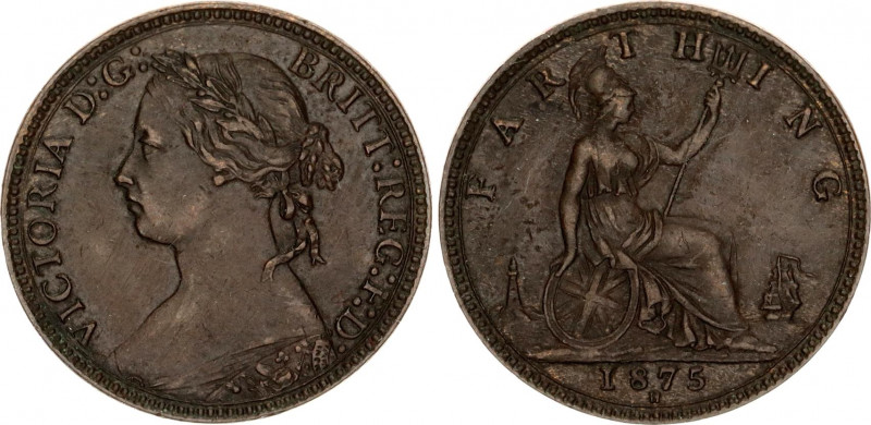 Great Britain 1 Farthing 1875
KM# 753; Sp# 3959; N# 1013; Bronze; Victoria; Min...