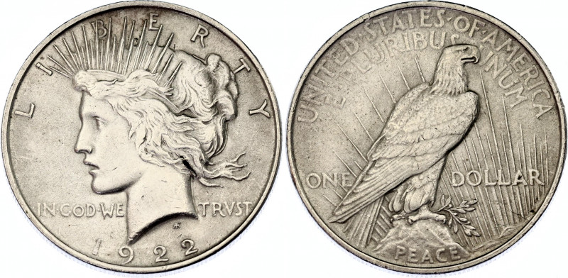 United States 1 Dollar 1922
KM# 150; N# 5580; Silver; "Peace Dollar"; Mint: Phi...