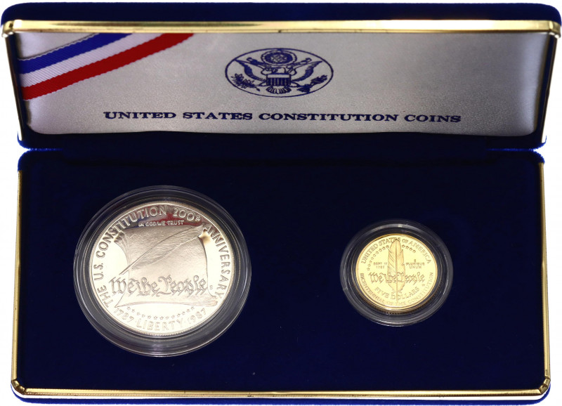 United States Constitution 2 Coins Set with 5 Gold Dollars 1987 S Original Box &...