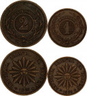Uruguay 1 & 2 Centesimos 1869
KM# 11, 12; XF.