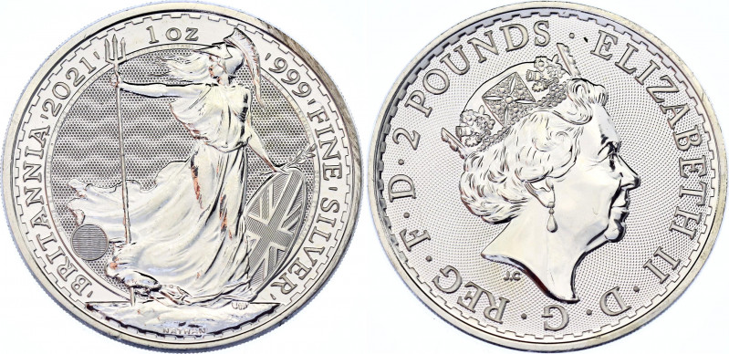 Great Britain 2 Pounds 2021
N# 240613; Silver; Britannia with hologram; UNC