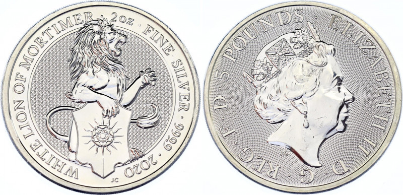 Great Britain 5 Pounds 2020
N# 180354; Silver (.999) 62.42g 38.61mm; The Queen'...