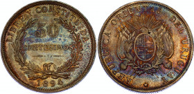 Uruguay 50 Centesimos 1894
KM# 16; N# 4361; Silver; XF+ with nice toning