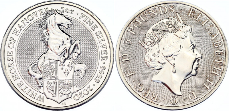 Great Britain 5 Pounds 2020
N# 197901; Silver (.999) 62.42g 38.61mm; The Queen'...