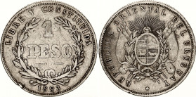 Uruguay 1 Peso 1893
KM# 17a; N# 3330; Round top 3; Silver; XF-.