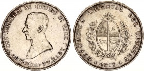 Uruguay 50 Centesimos 1917
KM# 22; N# 14534; Silver; XF.