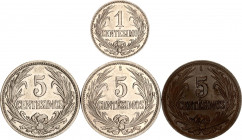 Uruguay Lot of 4 Coins 1924 - 1951
1 & 3 x 5 Centesimos 1924 - 1941; KM# 19, 21, 21a; XF/UNC.